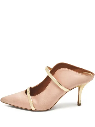 Pre-owned Malone Souliers  85mm Maureen Satin Mules In Pink