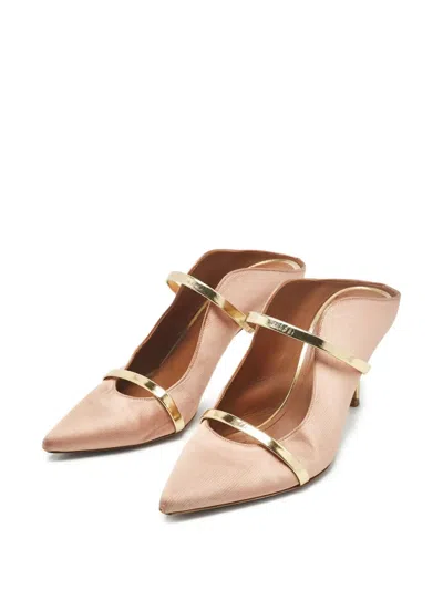Pre-owned Malone Souliers  85mm Maureen Satin Mules In Pink