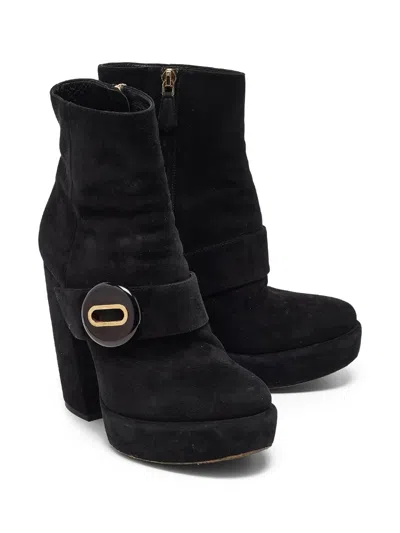 Pre-owned Prada 110mm Logo-appliqué Boots In Black