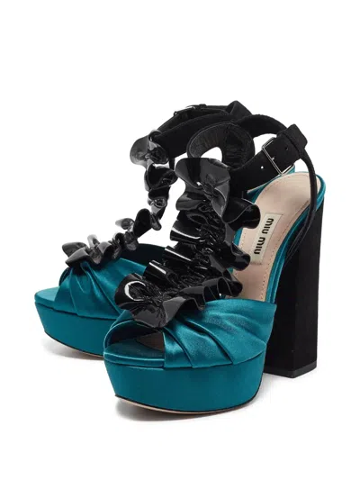 Pre-owned Miu Miu 130mm Ruched Sandals In Black