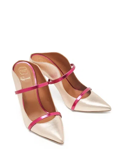 Pre-owned Malone Souliers  Maureen Metallic Leather Pointed-toe Mules In Gold
