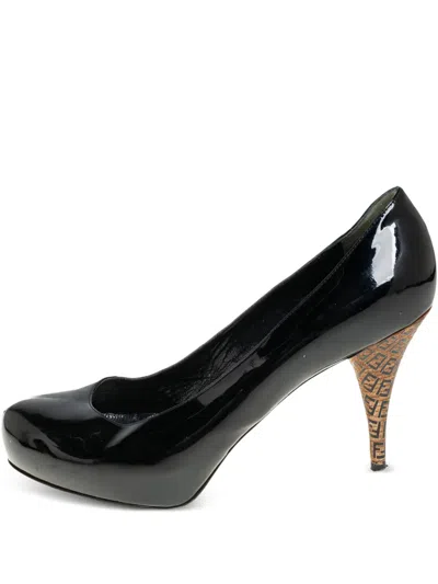 Pre-owned Fendi 100mm Patent Leather Platform Pumps In Black