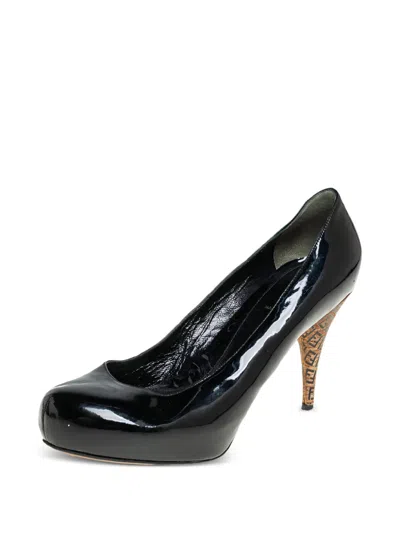Pre-owned Fendi 100mm Patent Leather Platform Pumps In Black
