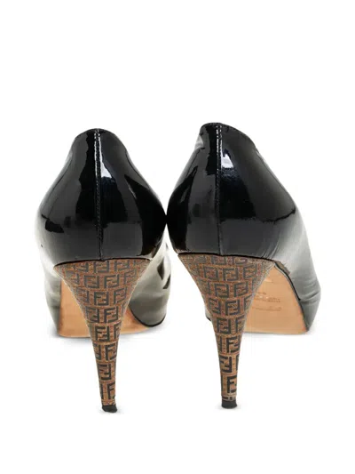 Pre-owned Fendi 100mm Patent Leather Platform Pumps In Black