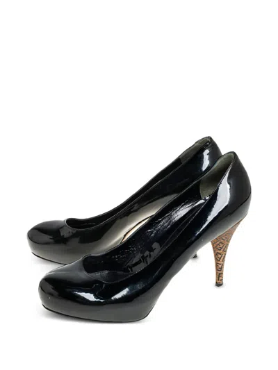 Pre-owned Fendi 100mm Patent Leather Platform Pumps In Black