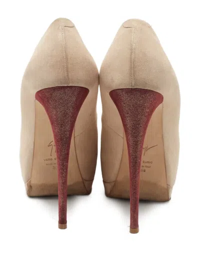 Pre-owned Giuseppe Zanotti Vintage 140mm Sharon Glitter-heel Peep-toe Pumps In Neutral