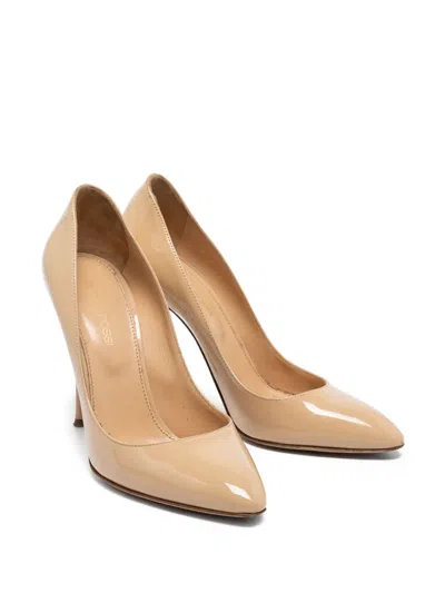 Pre-owned Sergio Rossi Vintage  100mm Godiva Patent Stiletto Pumps In Neutral