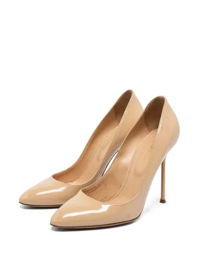 Pre-owned Sergio Rossi Vintage  100mm Godiva Patent Stiletto Pumps In Neutral