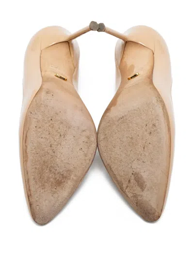Pre-owned Sergio Rossi Vintage  100mm Godiva Patent Stiletto Pumps In Neutral