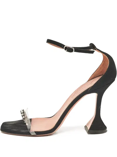 Pre-owned Amina Muaddi  100mm Vita Embellished Sandals In Black