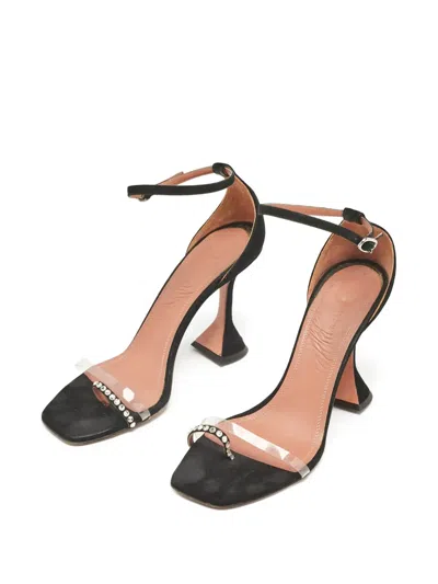 Pre-owned Amina Muaddi  100mm Vita Embellished Sandals In Black