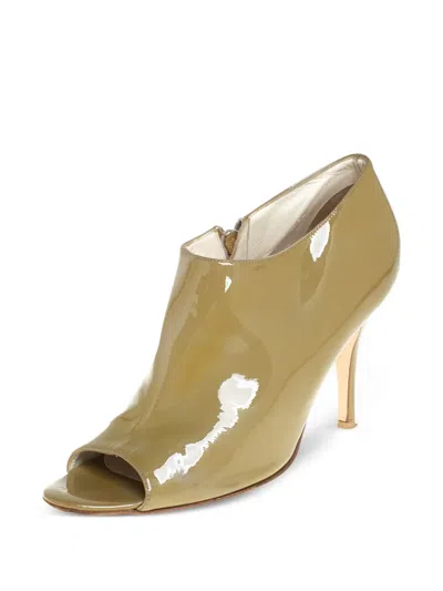 Pre-owned Gianvito Rossi  95mm Peep-toe Patent Boots In Green