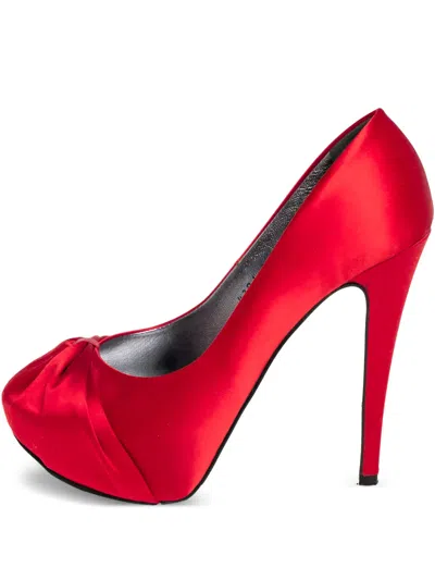 Pre-owned Gina 130mm  Satin Platform Pumps In Red