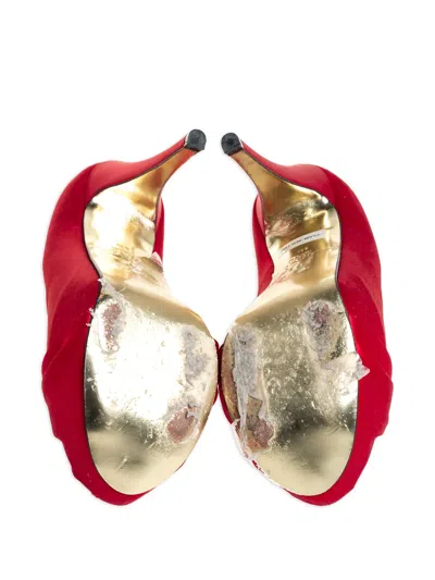 Pre-owned Gina 130mm  Satin Platform Pumps In Red