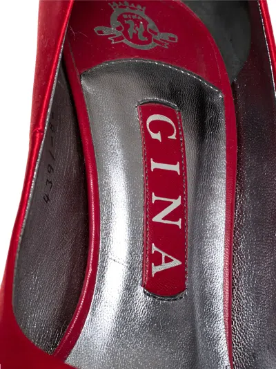 Pre-owned Gina 130mm  Satin Platform Pumps In Red