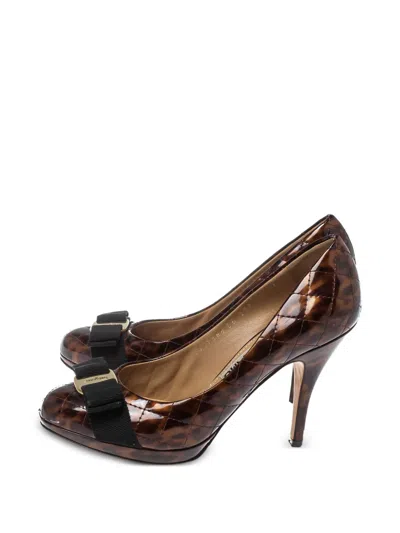 Pre-owned Ferragamo 100mm Leopard-print Pumps In Brown