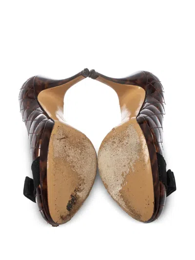 Pre-owned Ferragamo 100mm Leopard-print Pumps In Brown