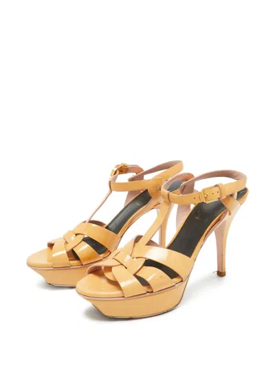 Pre-owned Saint Laurent 100mm Tribute Sandals In Neutral