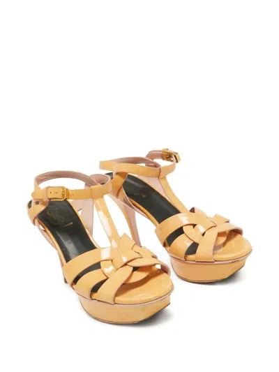 Pre-owned Saint Laurent 100mm Tribute Sandals In Neutral