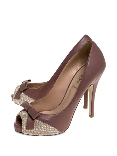 Pre-owned Valentino 120mm Peep-toe Pumps In Brown