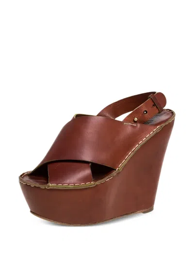 Pre-owned Chloé Crossover-strap Platform Sandals In Brown