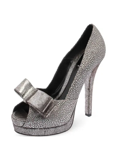 Pre-owned Fendi 140mm Deco Pumps In Silver