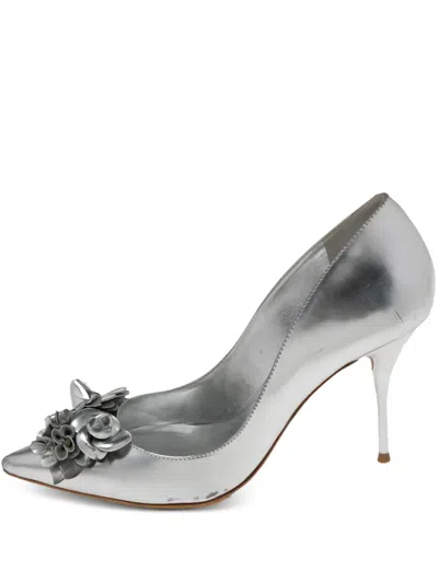 Pre-owned Sophia Webster  100mm Lilico Metallic Pumps In Silver