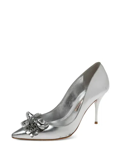 Pre-owned Sophia Webster  100mm Lilico Metallic Pumps In Silver