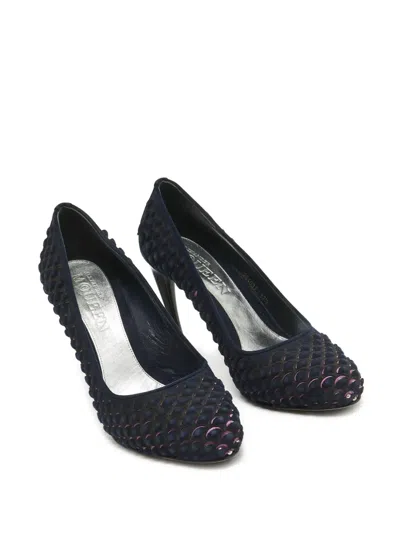 Pre-owned Alexander Mcqueen 110mm Scalloped Pumps In Blue