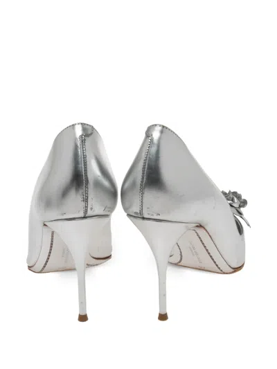 Pre-owned Sophia Webster  100mm Lilico Metallic Pumps In Silver