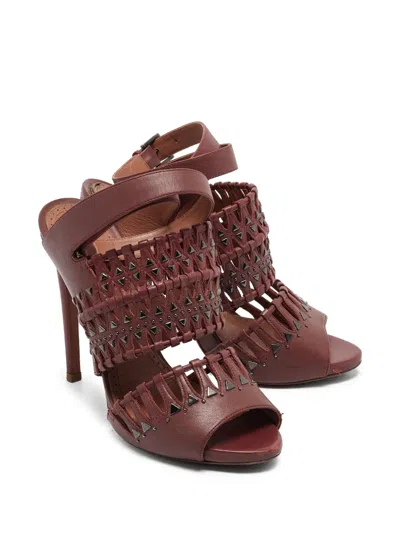 Pre-owned Alaïa Laser-cut Ankle Strap Sandals In Red