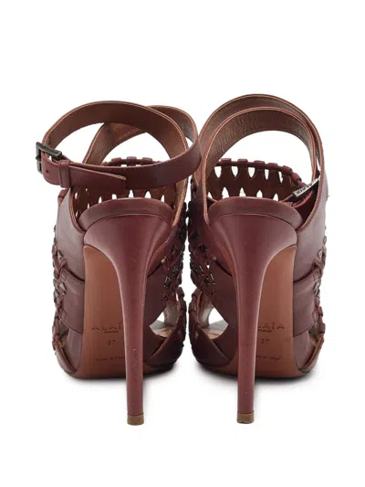 Pre-owned Alaïa Laser-cut Ankle Strap Sandals In Red