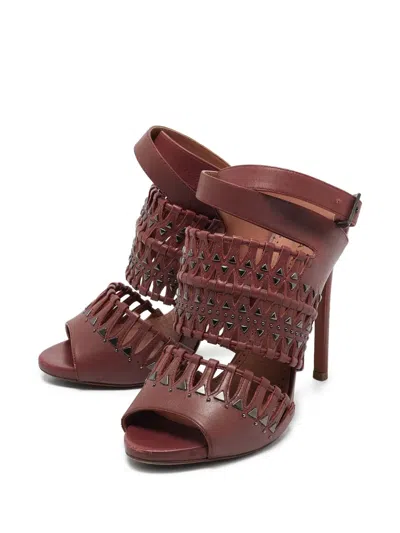 Pre-owned Alaïa Laser-cut Ankle Strap Sandals In Red