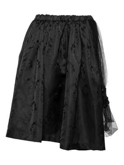 Pre-owned Comme Des Garçons Floral-embroidered Mini Skirt In Black