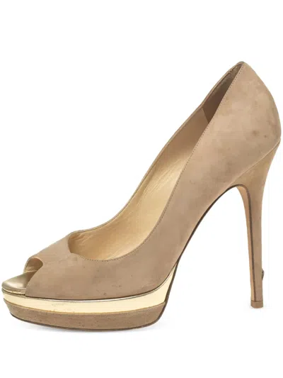 Pre-owned Jimmy Choo 130mm Suede Heeled Pumps In Neutral