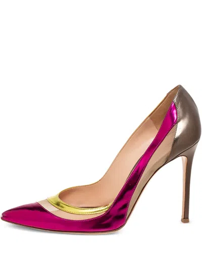Pre-owned Gianvito Rossi  100mm Metallic Pointed-toe Pumps In Pink