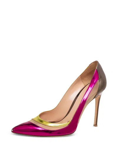 Pre-owned Gianvito Rossi  100mm Metallic Pointed-toe Pumps In Pink