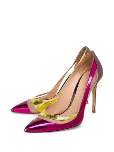 Pre-owned Gianvito Rossi  100mm Metallic Pointed-toe Pumps In Pink