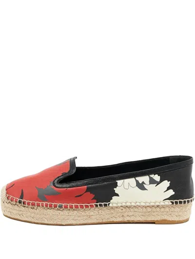 Pre-owned Alexander Mcqueen Floral-print Leather Espadrilles In Red