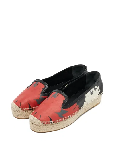 Pre-owned Alexander Mcqueen Floral-print Leather Espadrilles In Red