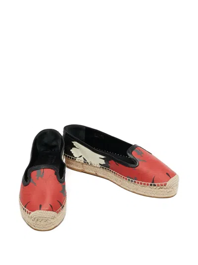Pre-owned Alexander Mcqueen Floral-print Leather Espadrilles In Red