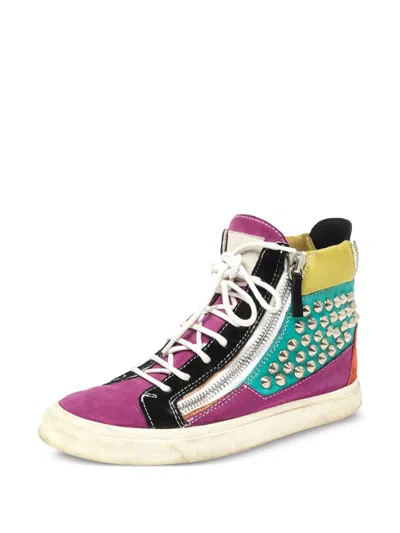 Pre-owned Giuseppe Zanotti Vintage Spike Studded High-top Sneakers In Pink
