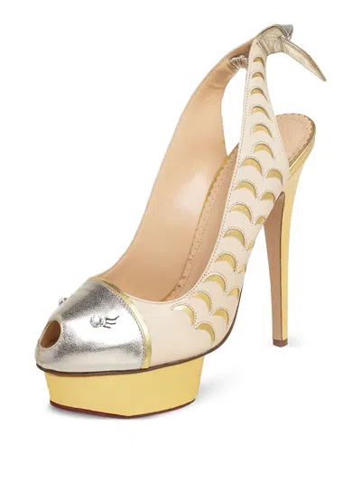Pre-owned Charlotte Olympia  150mm Peep-toe Platform Slingback Heels In Yellow