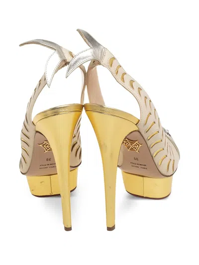Pre-owned Charlotte Olympia  150mm Peep-toe Platform Slingback Heels In Yellow