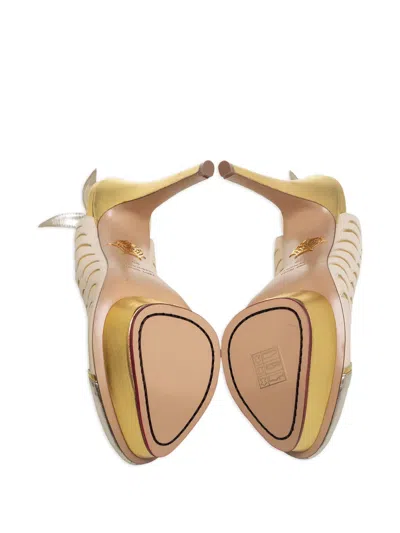 Pre-owned Charlotte Olympia  150mm Peep-toe Platform Slingback Heels In Yellow