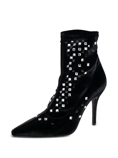 Pre-owned Giuseppe Zanotti Vintage  100mm Crystal-embellished Ankle Boots In Black