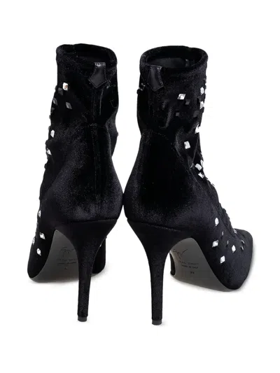 Pre-owned Giuseppe Zanotti Vintage  100mm Crystal-embellished Ankle Boots In Black