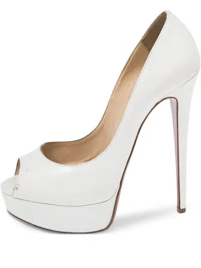 Pre-owned Christian Louboutin 140mm Lady Peep-toe Platform Pumps In White