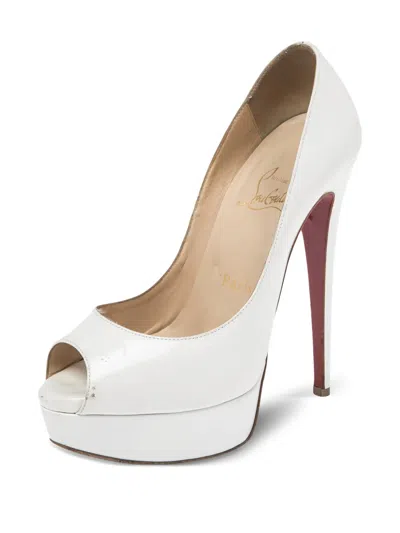 Pre-owned Christian Louboutin 140mm Lady Peep-toe Platform Pumps In White