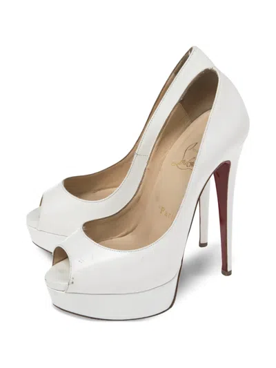 Pre-owned Christian Louboutin 140mm Lady Peep-toe Platform Pumps In White